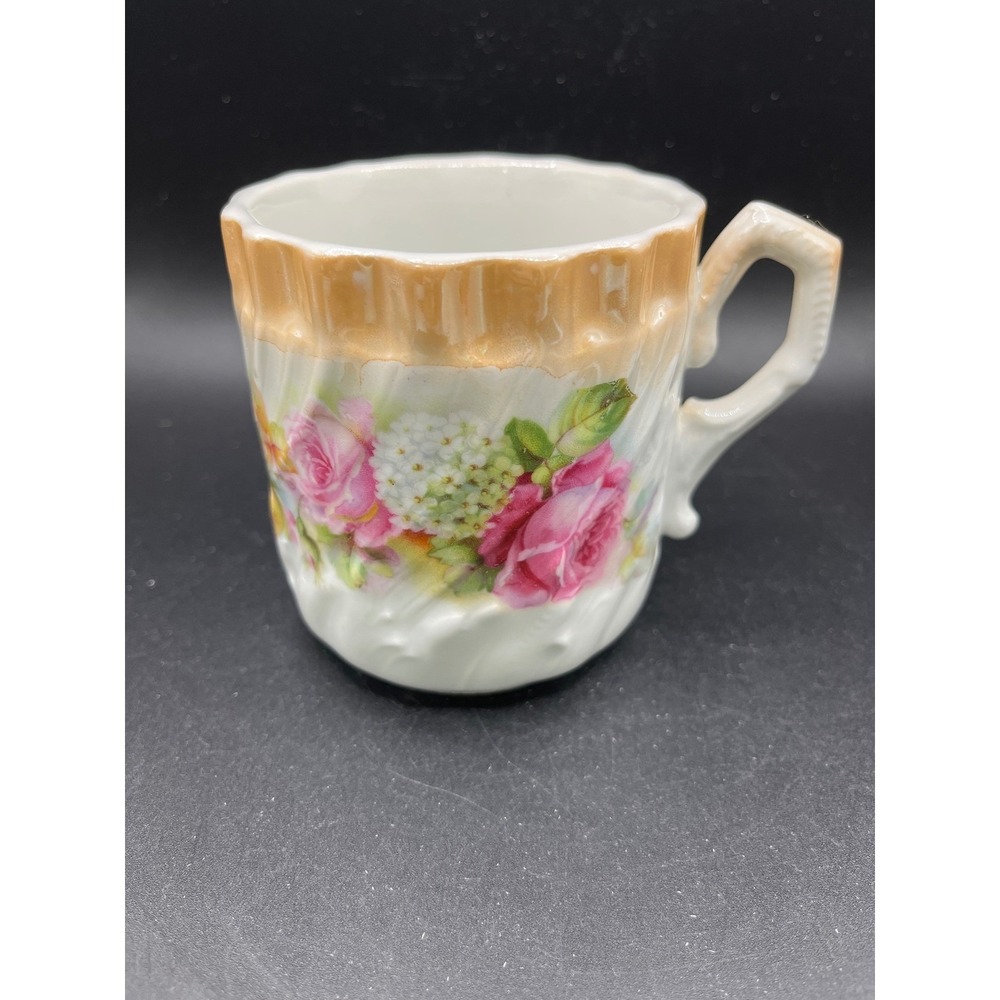 Vtg Porcelain Rose Blossom Hydrangea Mug Germany Applied‎ Handle Floral 10 oz